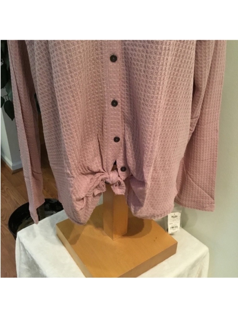 Mudd Waffle Knit Tie Front Top Size XL Mauve Pink Cozy Casual - Picture 14 of 15